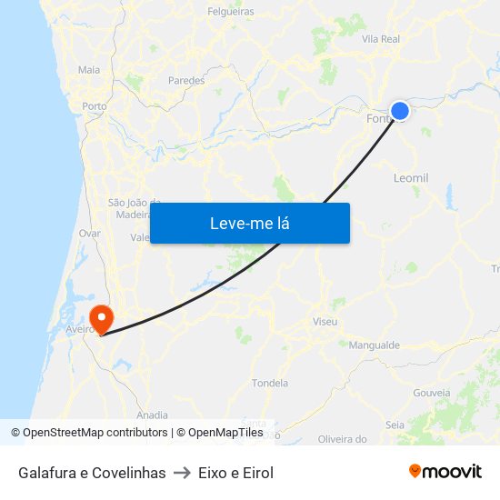 Galafura e Covelinhas to Eixo e Eirol map