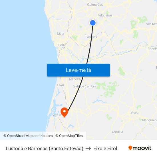 Lustosa e Barrosas (Santo Estêvão) to Eixo e Eirol map