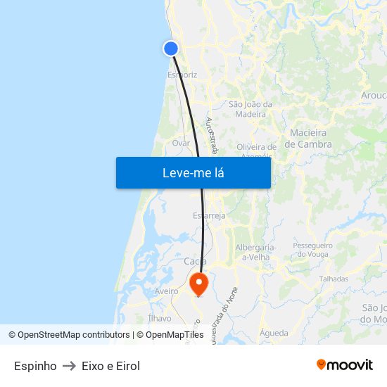 Espinho to Eixo e Eirol map