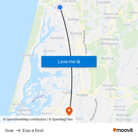 Ovar to Eixo e Eirol map