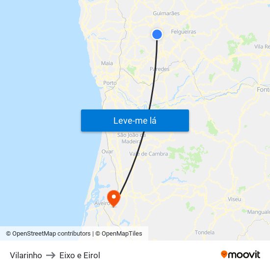 Vilarinho to Eixo e Eirol map