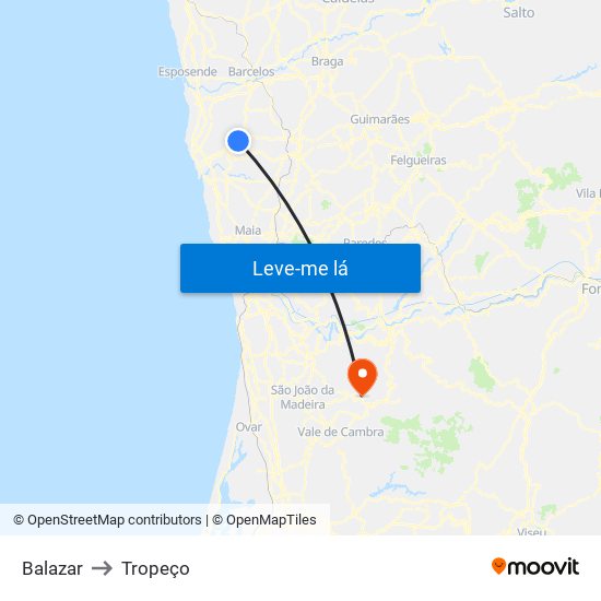 Balazar to Tropeço map