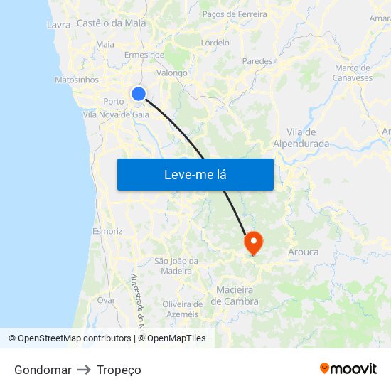 Gondomar to Tropeço map
