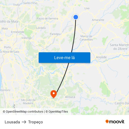 Lousada to Tropeço map
