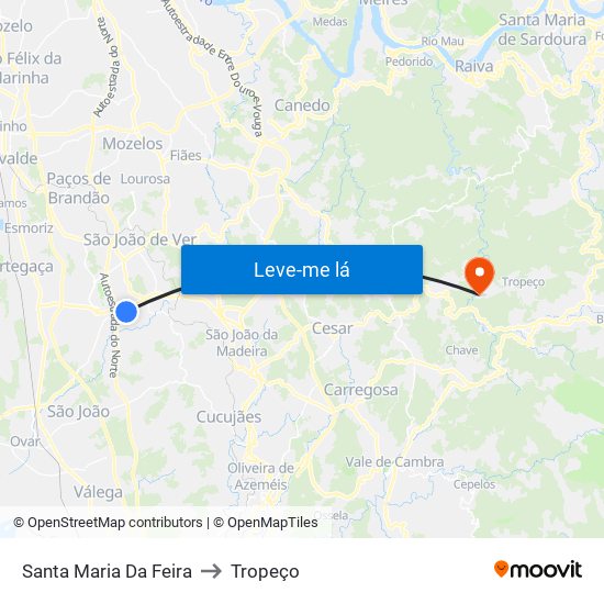 Santa Maria Da Feira to Tropeço map