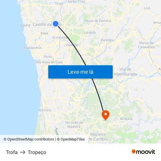 Trofa to Tropeço map
