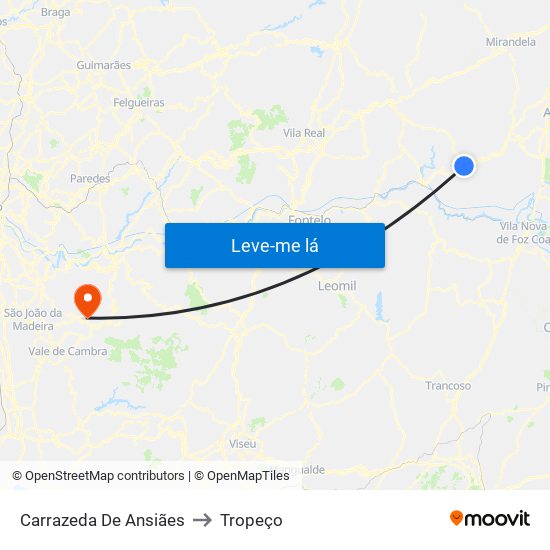 Carrazeda De Ansiães to Tropeço map