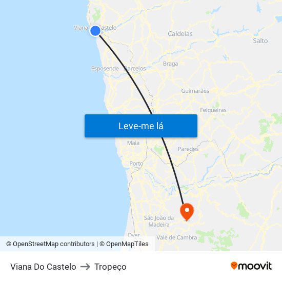 Viana Do Castelo to Tropeço map