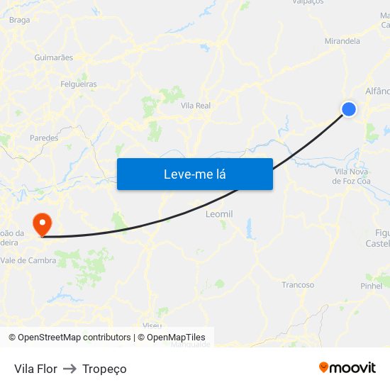 Vila Flor to Tropeço map
