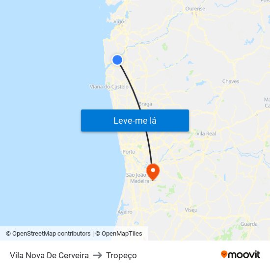 Vila Nova De Cerveira to Tropeço map