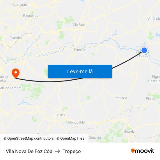 Vila Nova De Foz Côa to Tropeço map