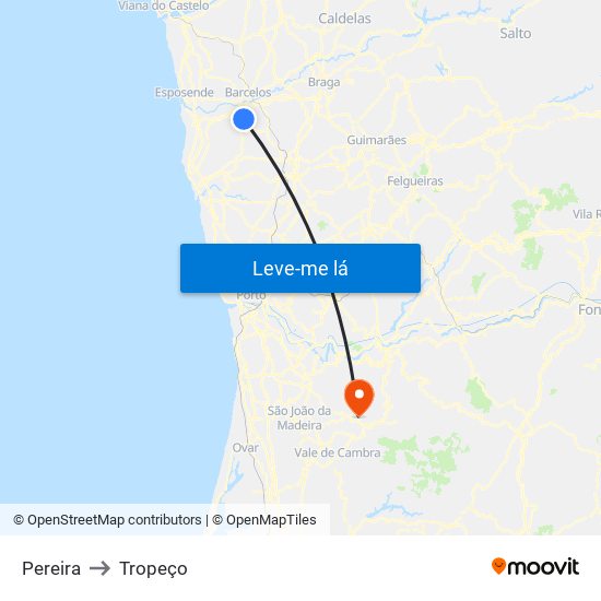 Pereira to Tropeço map