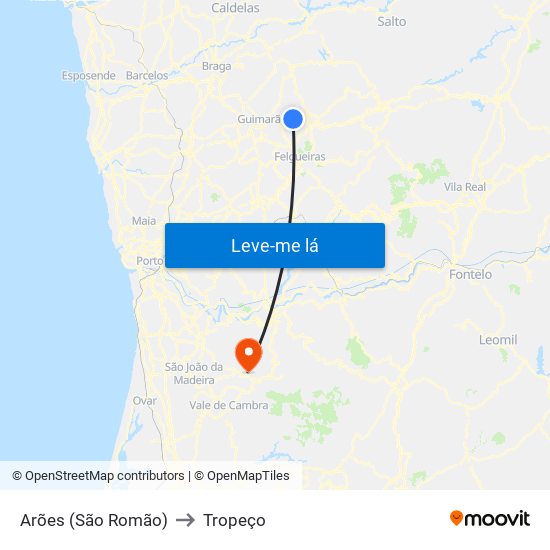 Arões (São Romão) to Tropeço map