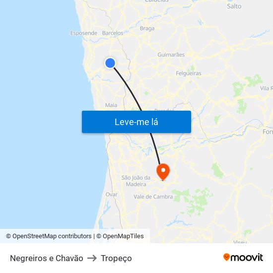 Negreiros e Chavão to Tropeço map