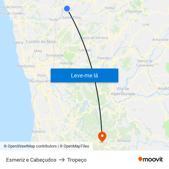 Esmeriz e Cabeçudos to Tropeço map