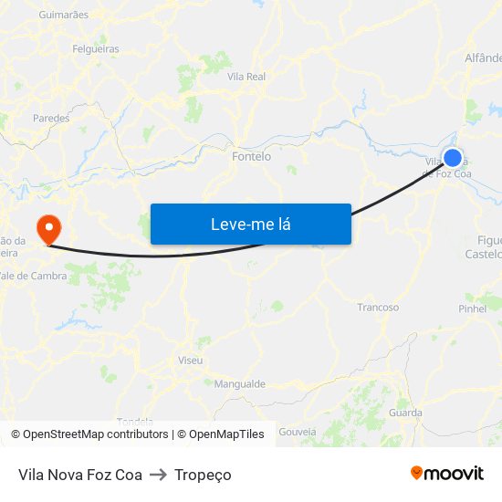 Vila Nova Foz Coa to Tropeço map