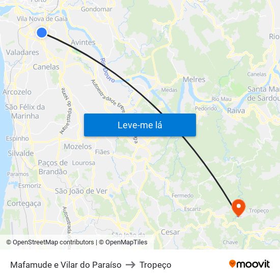 Mafamude e Vilar do Paraíso to Tropeço map