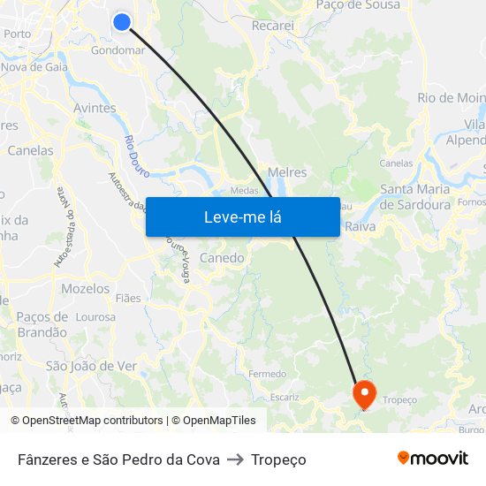 Fânzeres e São Pedro da Cova to Tropeço map