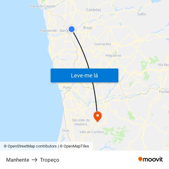 Manhente to Tropeço map