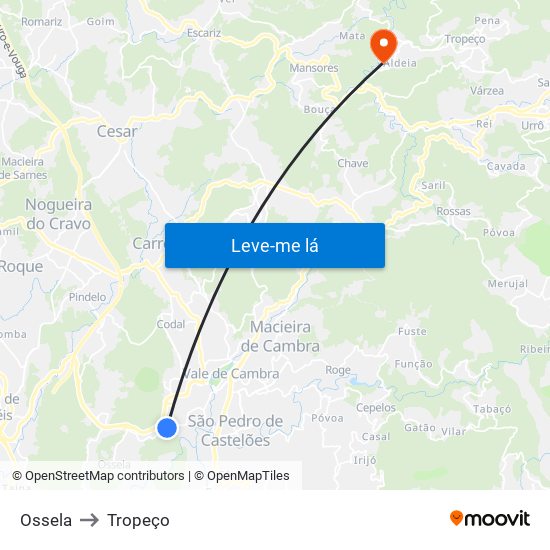 Ossela to Tropeço map