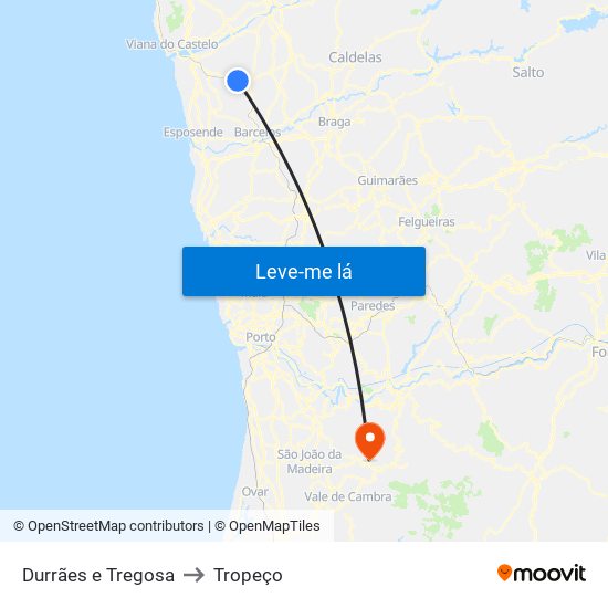 Durrães e Tregosa to Tropeço map