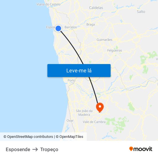 Esposende to Tropeço map
