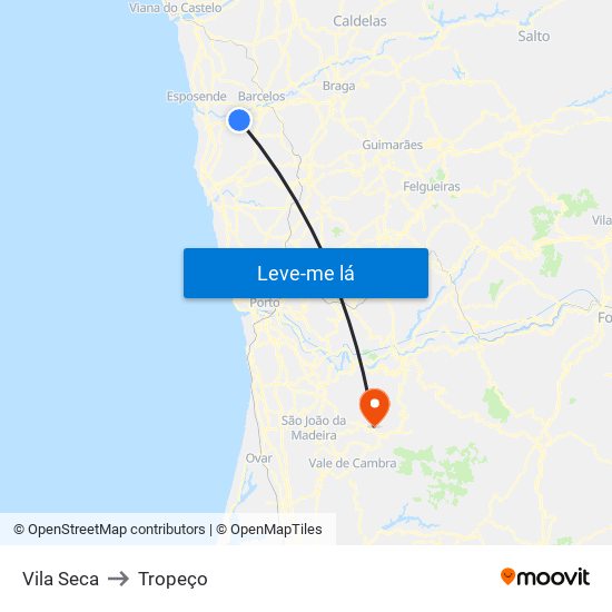 Vila Seca to Tropeço map