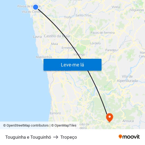 Touguinha e Touguinhó to Tropeço map