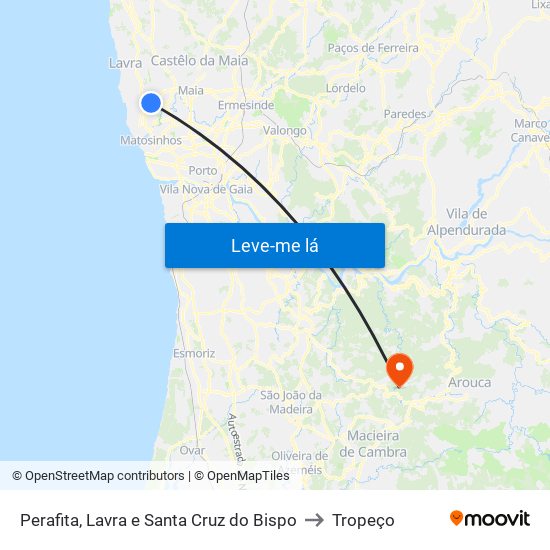 Perafita, Lavra e Santa Cruz do Bispo to Tropeço map