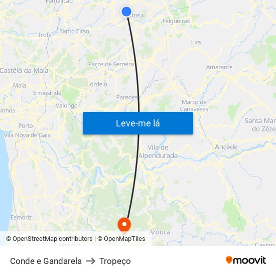 Conde e Gandarela to Tropeço map