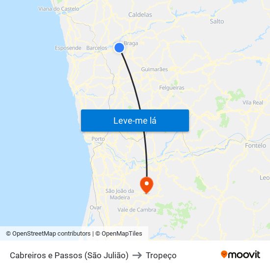 Cabreiros e Passos (São Julião) to Tropeço map