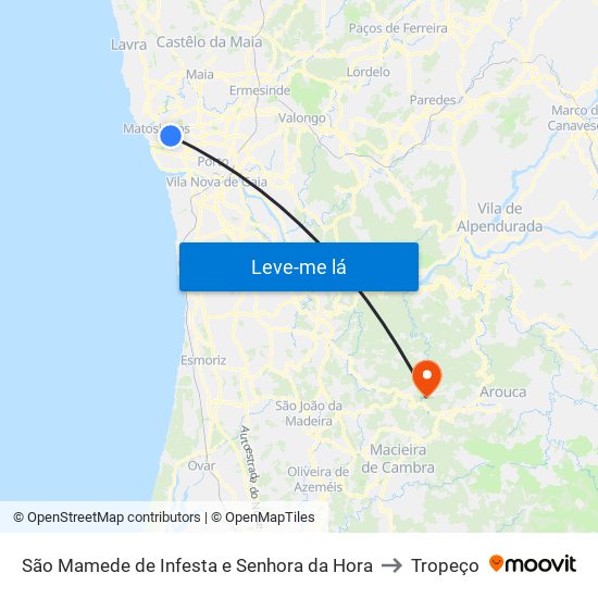 São Mamede de Infesta e Senhora da Hora to Tropeço map