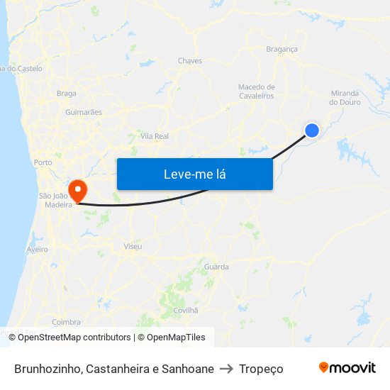 Brunhozinho, Castanheira e Sanhoane to Tropeço map