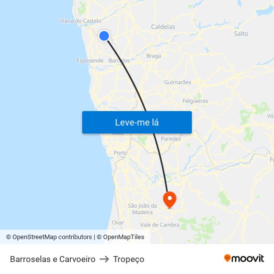 Barroselas e Carvoeiro to Tropeço map