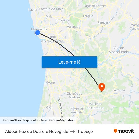 Aldoar, Foz do Douro e Nevogilde to Tropeço map