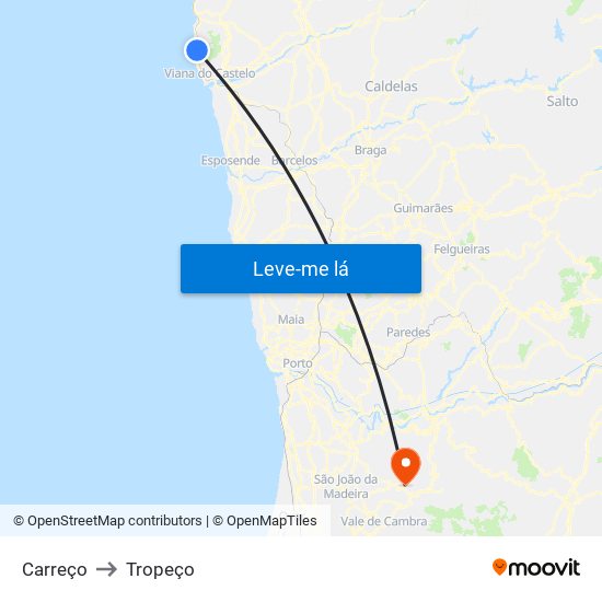 Carreço to Tropeço map