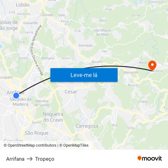 Arrifana to Tropeço map