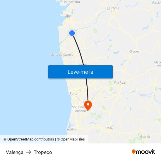 Valença to Tropeço map