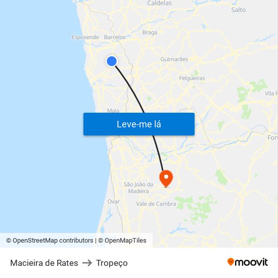 Macieira de Rates to Tropeço map