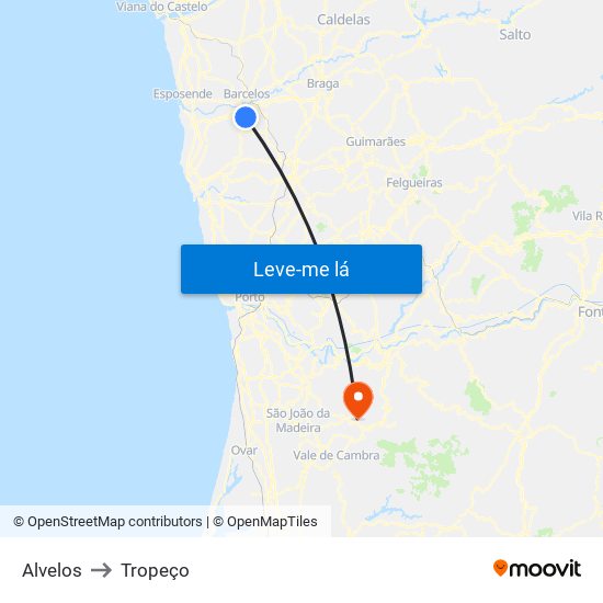 Alvelos to Tropeço map