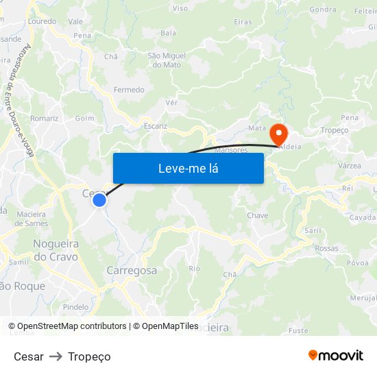 Cesar to Tropeço map