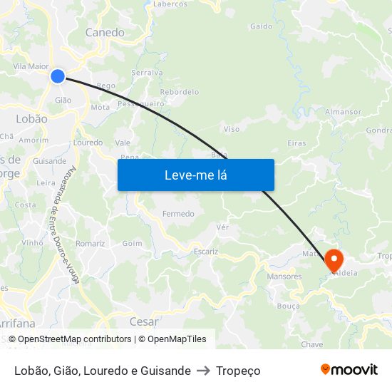 Lobão, Gião, Louredo e Guisande to Tropeço map