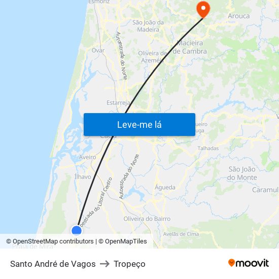 Santo André de Vagos to Tropeço map