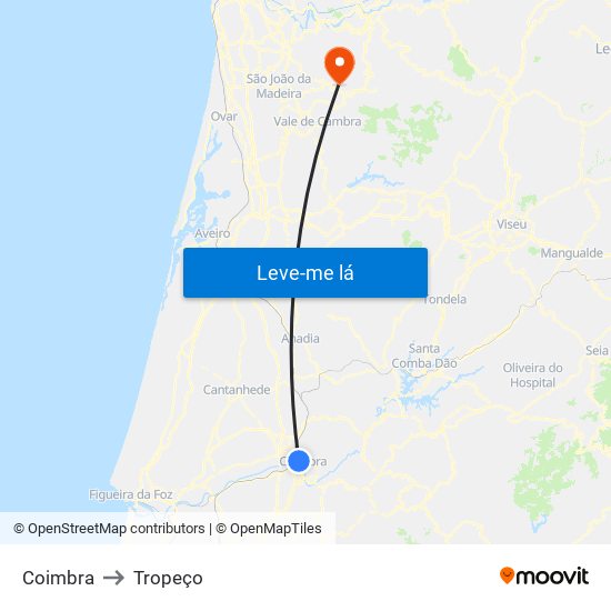 Coimbra to Tropeço map