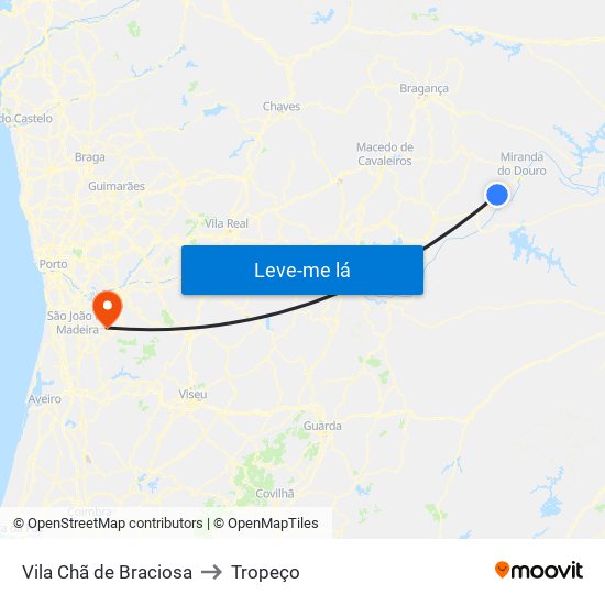 Vila Chã de Braciosa to Tropeço map