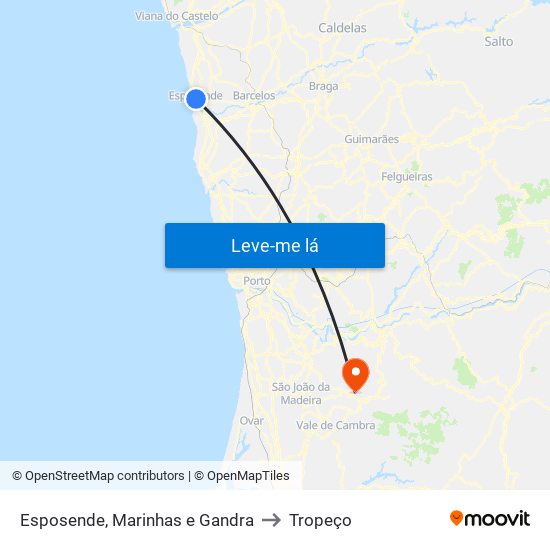 Esposende, Marinhas e Gandra to Tropeço map