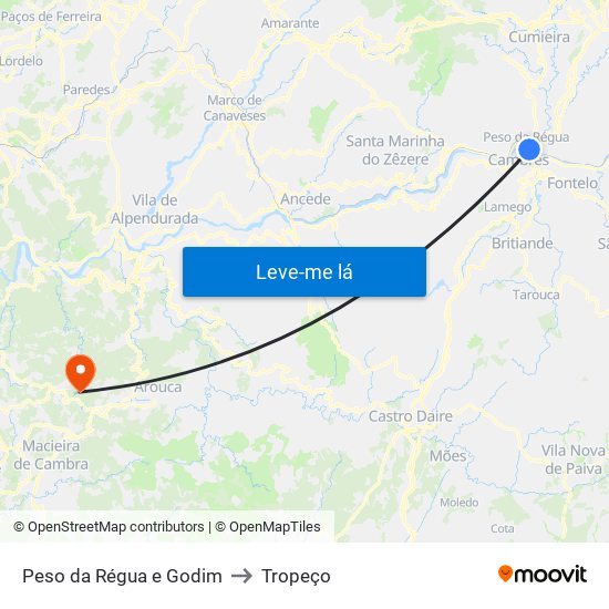 Peso da Régua e Godim to Tropeço map