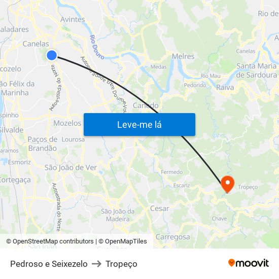 Pedroso e Seixezelo to Tropeço map