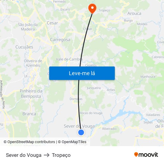 Sever do Vouga to Tropeço map