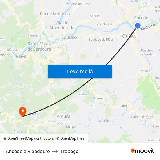 Ancede e Ribadouro to Tropeço map
